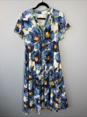 Umgee Floral V-Neck Dress-Floral Print